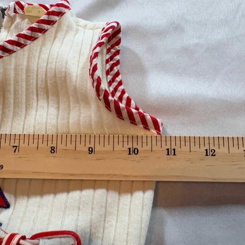 Vintage Nautical Sailboat Dress Girls Size 3 Sleeveless Striped Belt Blue Red